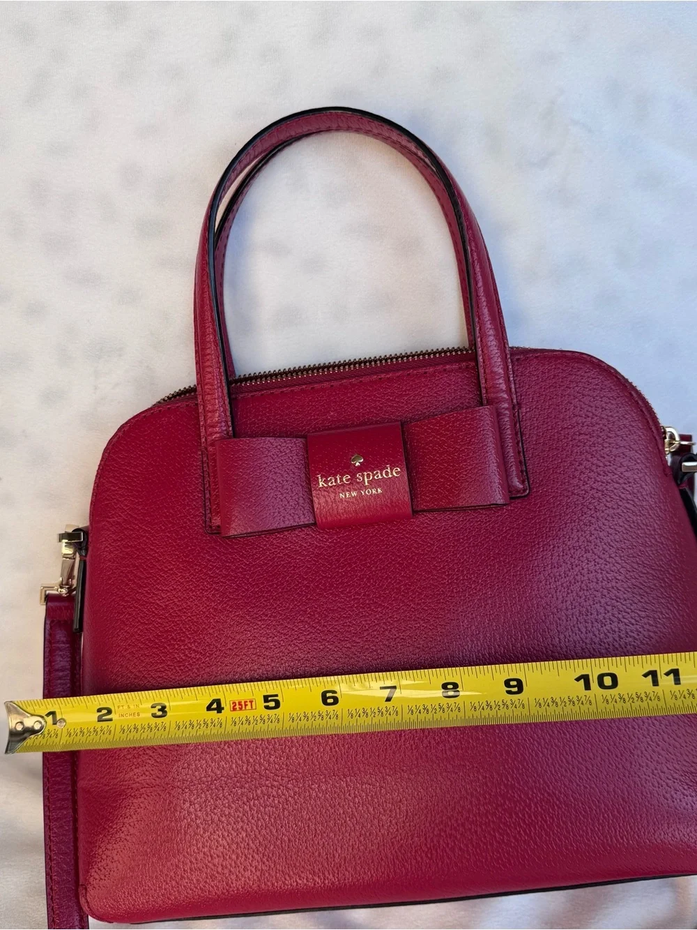 Kate Spade red Maise pebble Leather with Bow dome purse handbag